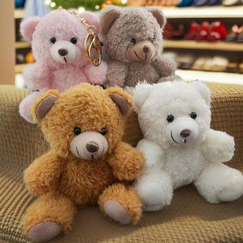 Cute Bear Cartoon Keychain Curly Plush Sitting Doll Small Toy Bear Girl Bag Pendant Diy Wedding Gift 4 Color