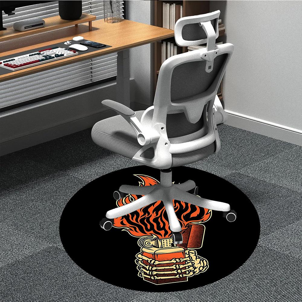 

1pc Flame Bones Skull Office Round Area Rug, Indoor Mat Suitable For Office, Under Office Chairs Bedroom Living Room Home Decor, Room Deco 80cm