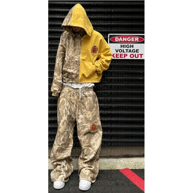 Oversized Y2K Streetwear Hoodie Set With Contrast Camo Print Loose Fit Sweatshirt Straight Leg Pants Teens