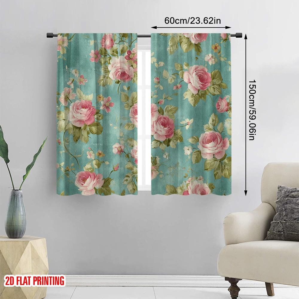 2 Stück, 2D-Flachdruck Vorhänge Rollos Blumige Eleganz(1) Strapazierfähiger 100% Polyesterstoff (ohne Stange) Innendekoration
