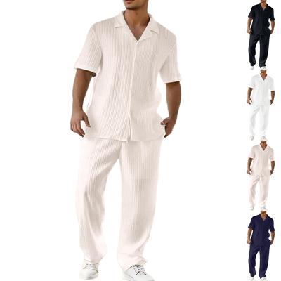 Men's 2 Piece Outfit Casual Short Sleeve Button Down Shirt Beach Summer Loose Pant Sets