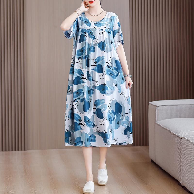 Letné oversize šaty Elegantné dámske dlhé šaty s krátkym rukávom Plus veľkosti