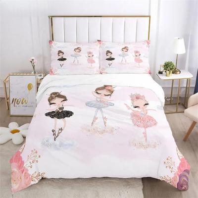 Set Biancheria da Letto Stampa 3D Ragazza Balletto Cartone Animato Copripiumino Federe Piumone Set Biancheria da Letto Biancheria da Letto Copripiumino