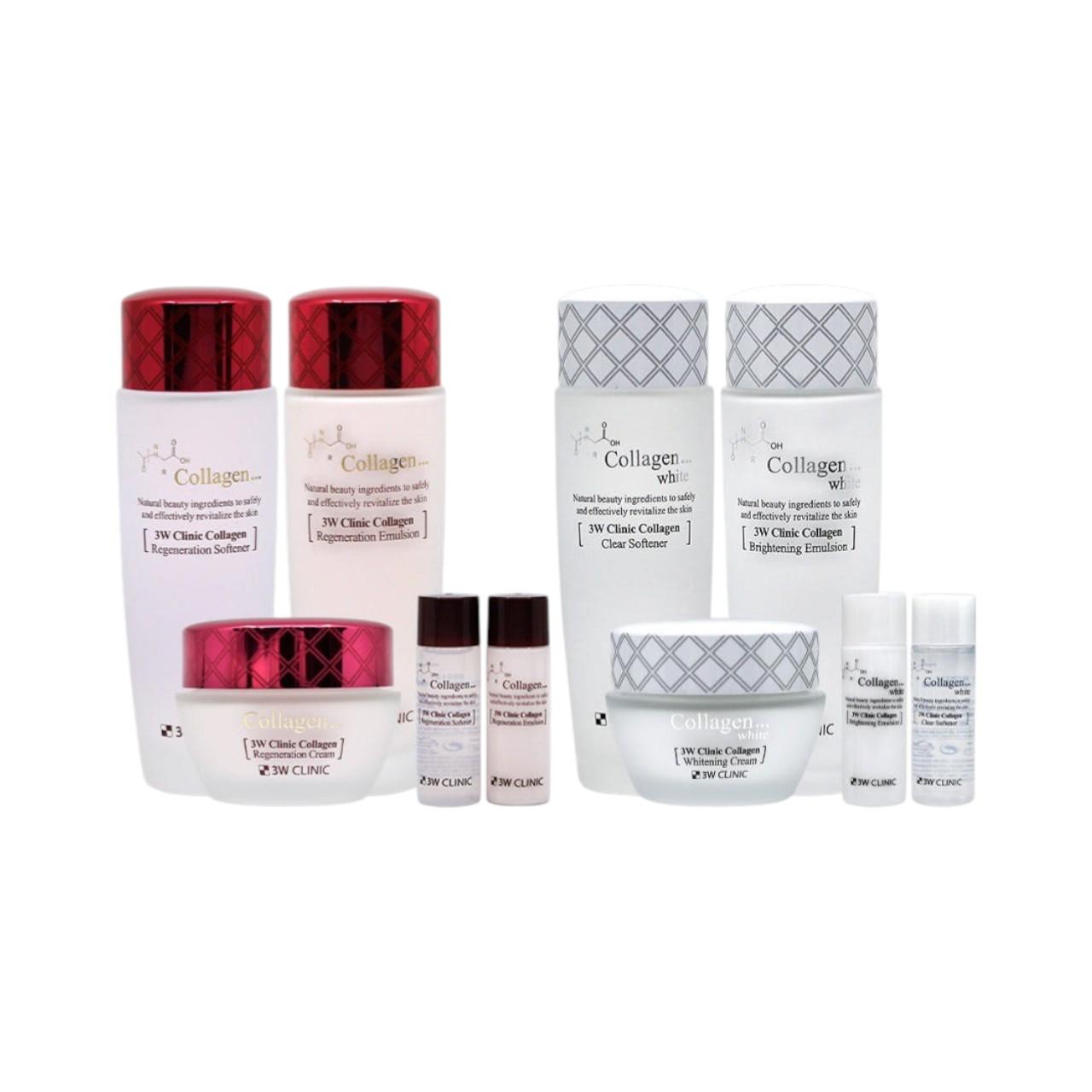 3W Clinic Collagen & Collagen White Skin Care 2-Set Bundle – Anti-Aging & Brightening Full Routine (6 Items + Travel Sizes)