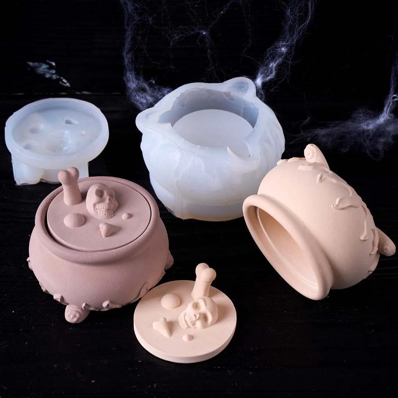 Halloween Ornaments Skull Candle Jar Silicone Mold DIY Handmade Jewelry Storage Box Plaster Resin Craft Casting Molds Home Decor