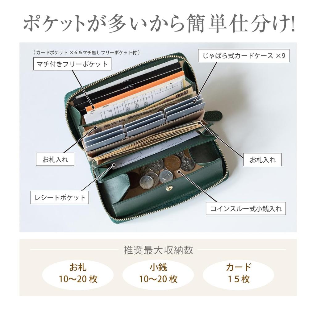 Long Large Holds 15 Card Automatic Coin and Receipt YKK Round Olive [RafiCaro] Women's Wallet, Small, Capacity, Cards, Accordion-Style Slots,