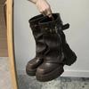 Winter Dames Biker Boots Mode Riemgesp Dames Elegante Plateau Platte Schoenen Korte Enkellaarsjes Casual Dames Ridder Enkellaarsjes Nieuw