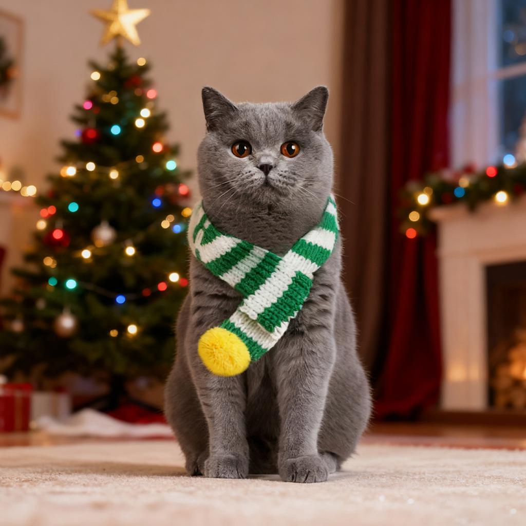 Pet-themed Color-blocked Knitted Christmas Scarf