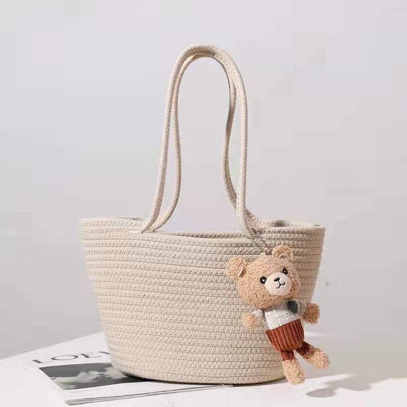 Stylish Sunflower Woven Cotton Bag For Women In Beige And Brown Perfect For Everyday Use