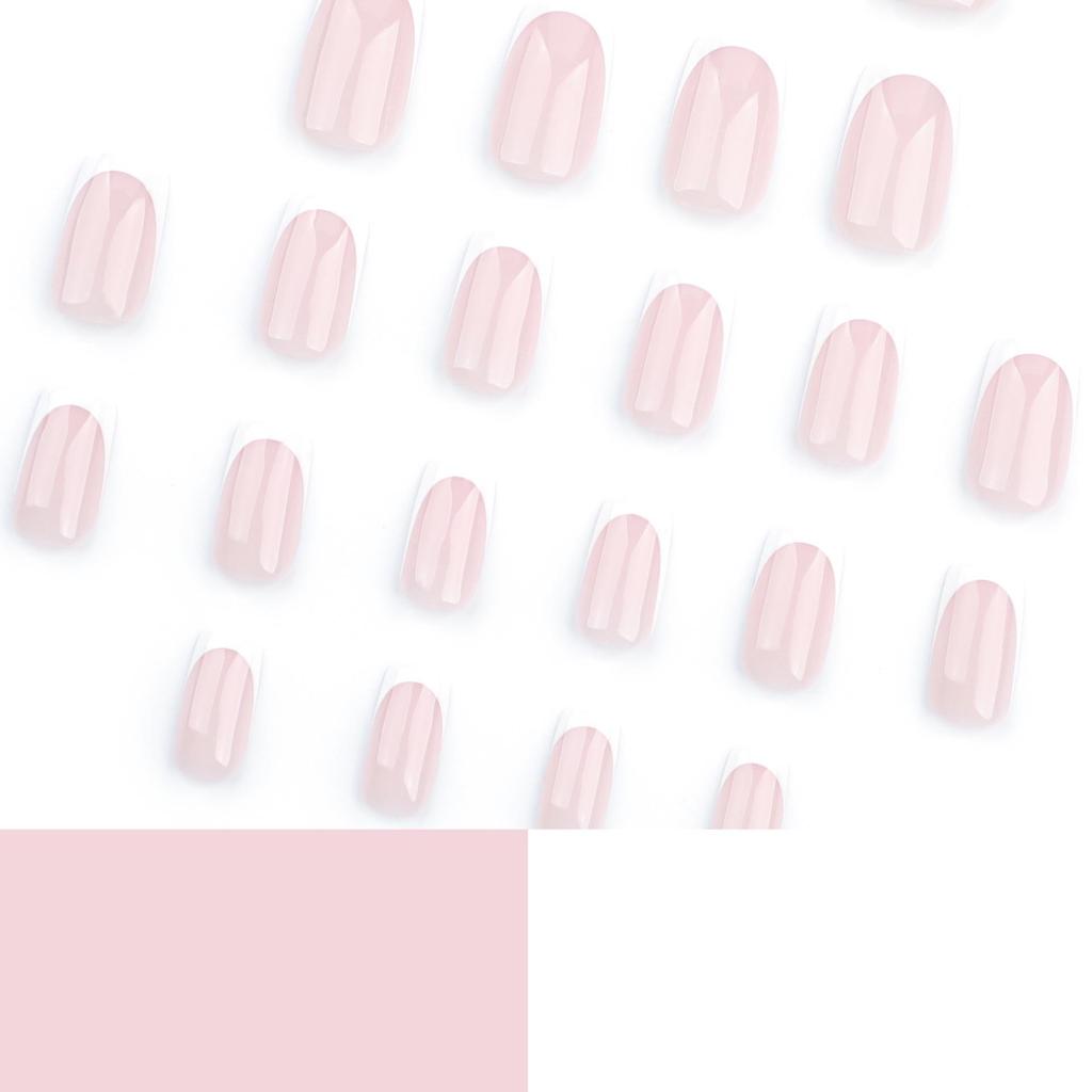 Simple Nude French Manicure False Nails - Short European Shape, Classic White Tips