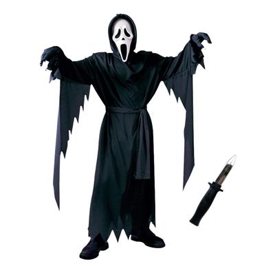 COZENTA Sensenmann Cosplay Kostüm für Halloween, Horror Maske, Robe und Überraschungs-Messerset (Kindergröße M)