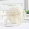 Cute Lace Bow Straw Bag Hand-woven Lightweight Beach Bag Zipper Round Kids Crossbody Purse