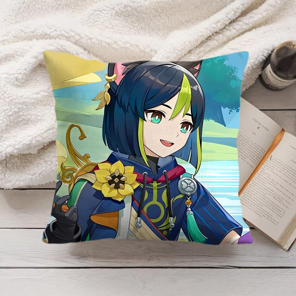 Tighnari Genshin Impact Cute Cushion Cover Silky Short Plush Invisible Zipper Dustproof Sofa Pillow Case For Home Decor
