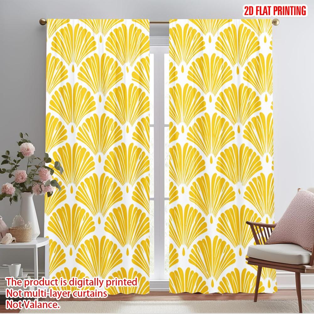 

2 шт., 2D плоская печать Популярные шторы Ар-деко Ракушки Веера Универсальная ткань (без удилища) Праздничный для спальни, гостиной, кабинета 52.50×116.00 CM 2pcs