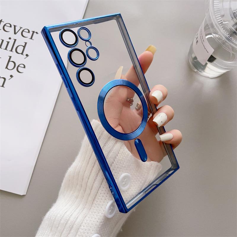 Transparent Plating For Case For Samsung Galaxy S22 S23 S21 Ultra Plus Wireless Charge Silicone Clear Cover Cases