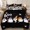 3-piece Halloween themed black cute ghost pumpkin pattern duvet cover set, 1 duvet cover+2 pillowcases, coreless