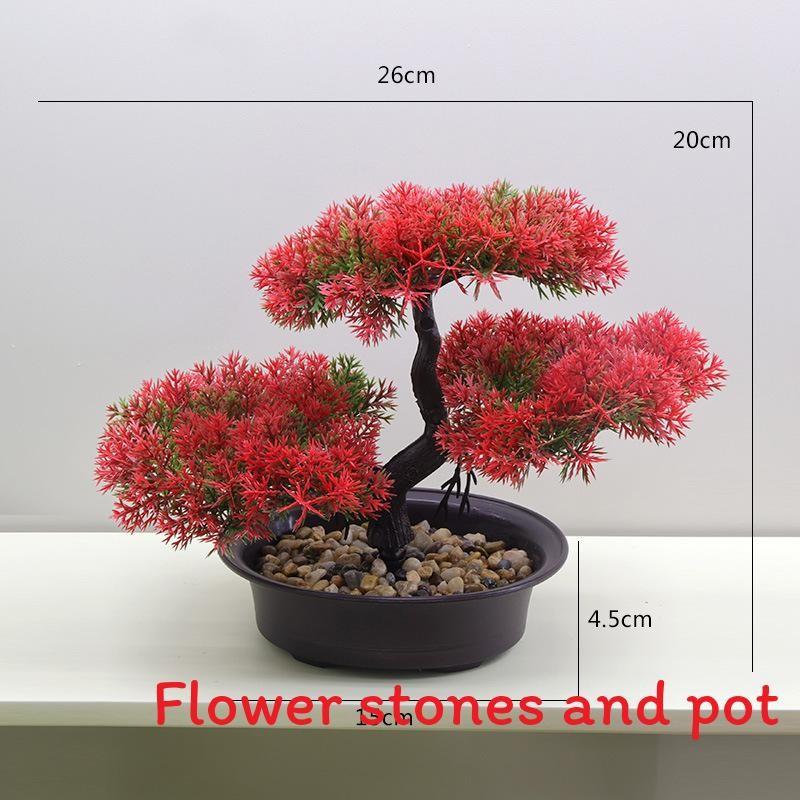 Plastics Changpai Scotch Pine Thuja Sutchuenensis Green Plant With Pot And Stone