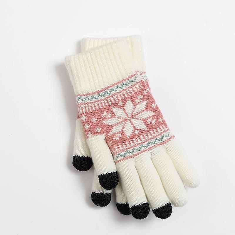 

Перчатки для сенсорных экранов Snow Flower, теплые вязаные зимние перчатки Рождественские подарки Наполнители для чулок для женщин Подарки Average Size грязно-белый