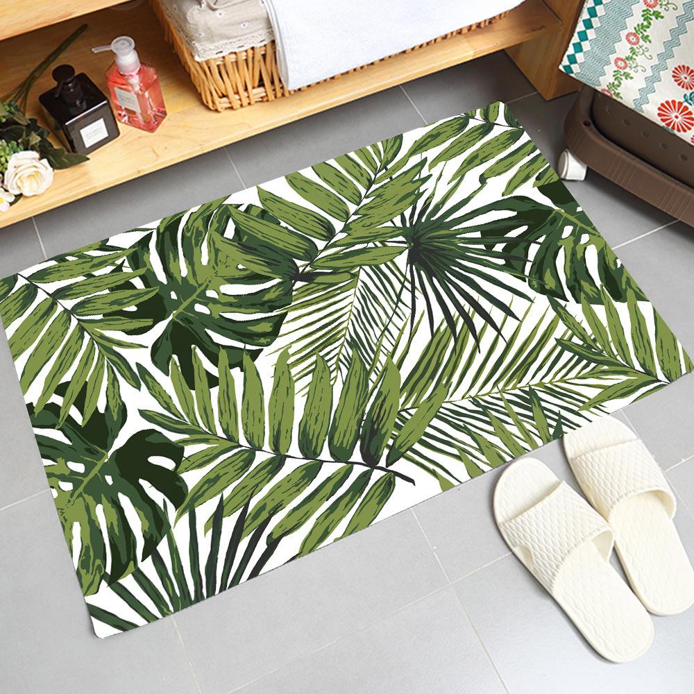 

Small Fresh Green Plant Flannel Floor Mat Bathroom Door Absorbent Non-slip Mat Household Dirty and Washable Floor Mat 40 * 60Cm