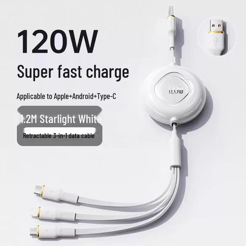 100W Type-C 3-in-1 Fast Charging Cable for Huawei, Android, and Apple Devices