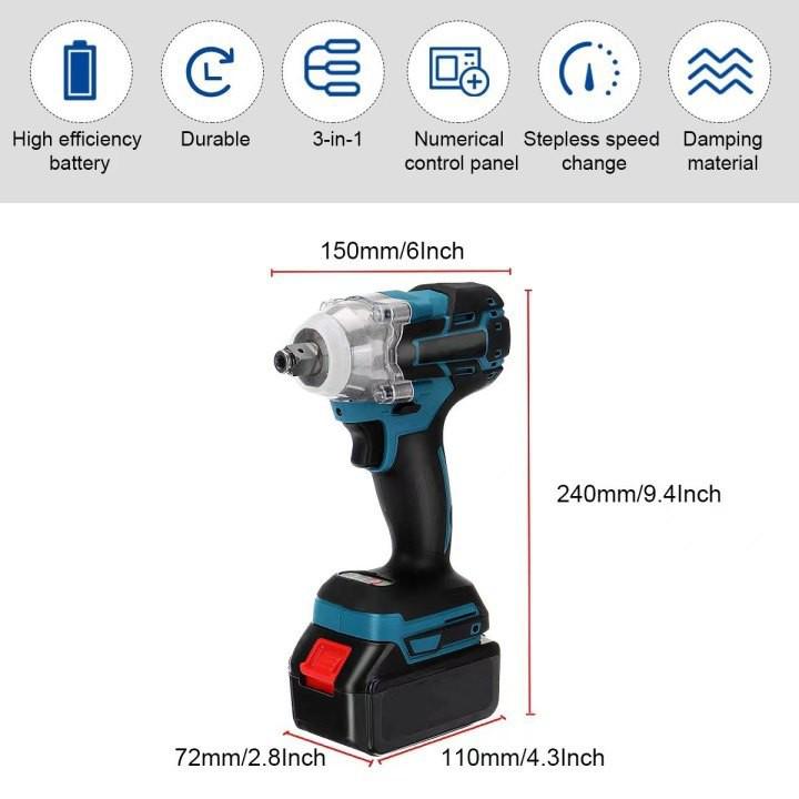 Rechargeable Brushless Impact Wrench with Lithium Battery - High Power Electric Scaffolding Tool