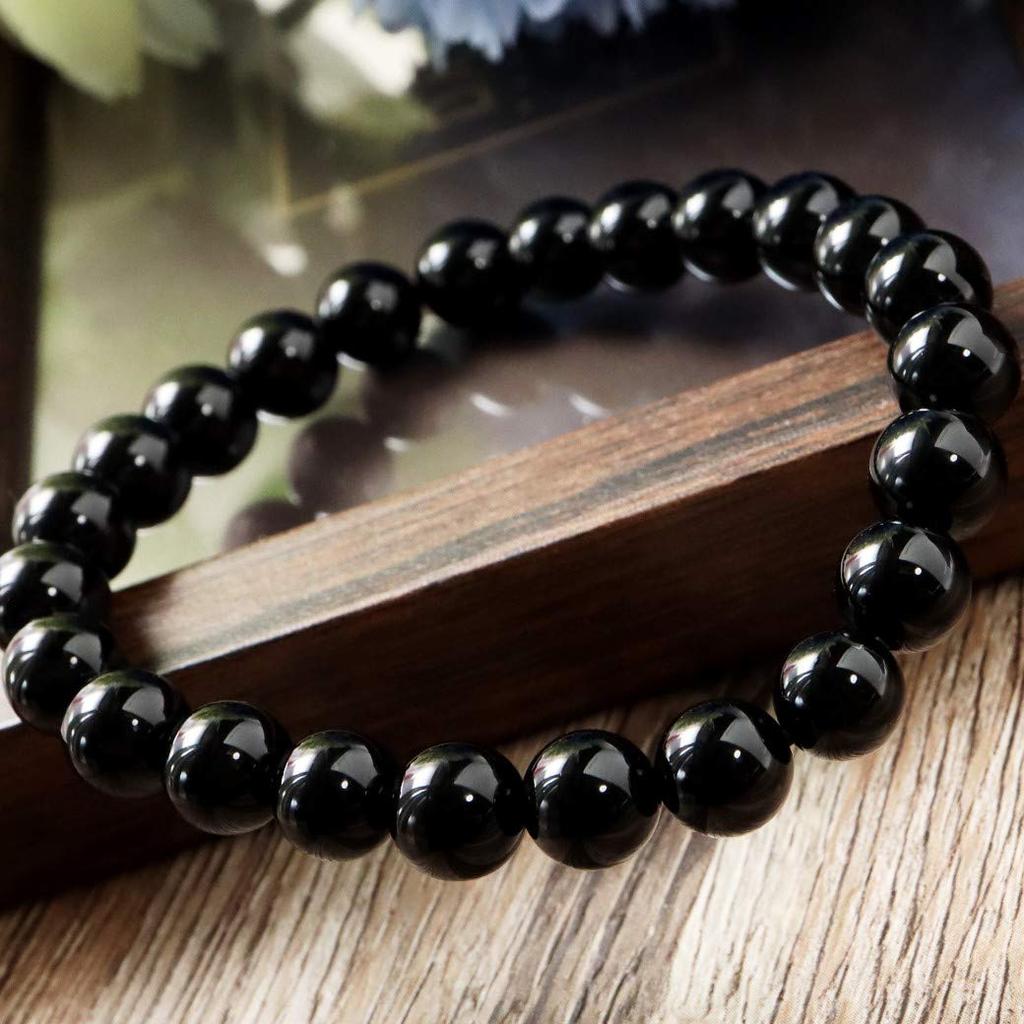 and Onyx and Black Agate Natural Stone Power Stone Inner 14cm Men's Women's Bracelet, 8mm, Circumference Approx.