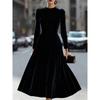 JPNTKY Women's Fashion Spring Autumn Solid Color Print Long Sleeve O-Neck Casual Dresses