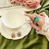 Jewelry Copper Bottom Gold-Plated Simulation Bird'S Nest Cut Colorful Treasure Color Retro Ring 18 * 20