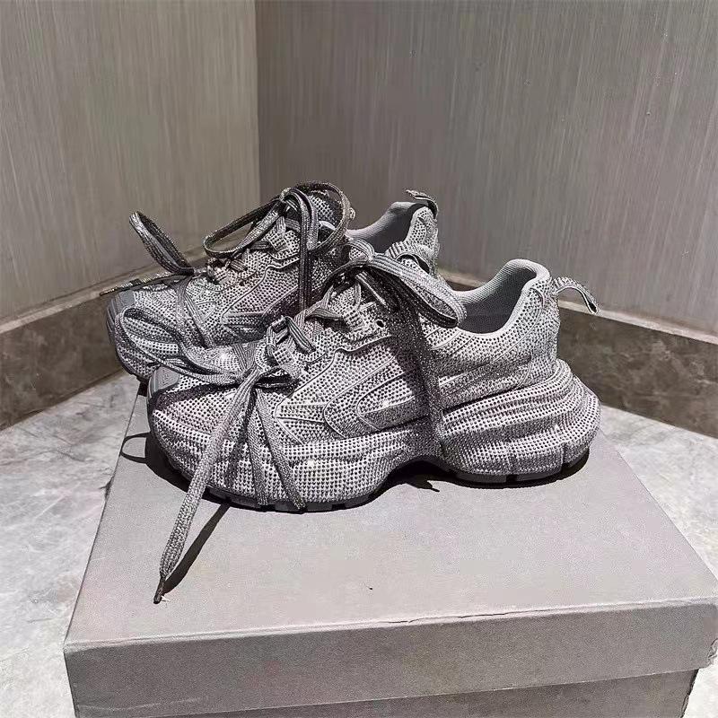 Fashion 2024 New Fashion Trend Sneakers Women Platform Flat Grey Full of Diamonds Sparkling Casual Trainers Ladies Chunky Sneakers Shoes