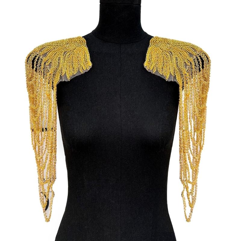 1 Pair Sequined Beaded Uniform Epaulets Party Costume Epaulettes Glittering Shoulder Wrap Epaulet for Stage Performances