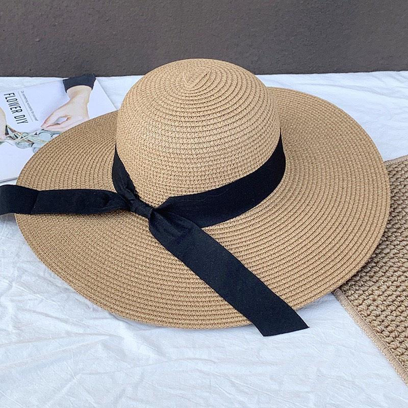 Summer Straw Hat Big Wide Brim Foldable Beach Floppy Sun Block UV Protection Ladies Outdoor Travel Straw Hat