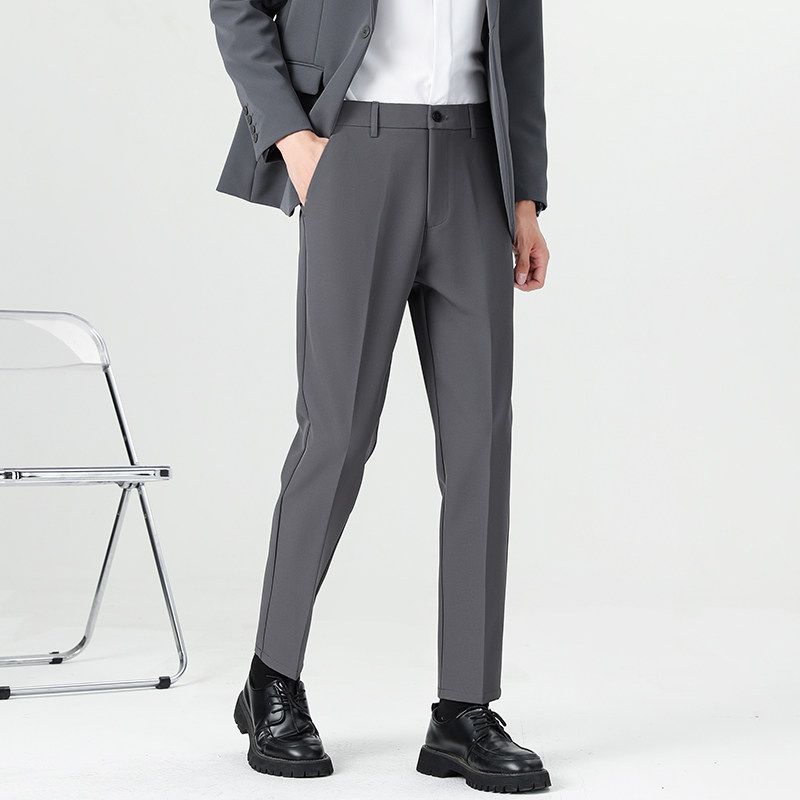 Clearance Foreign Trade Spring and Autumn Korean Style Slim Straight Casual Pants for Men, Trendy Non-Iron Cropped Dress Pants