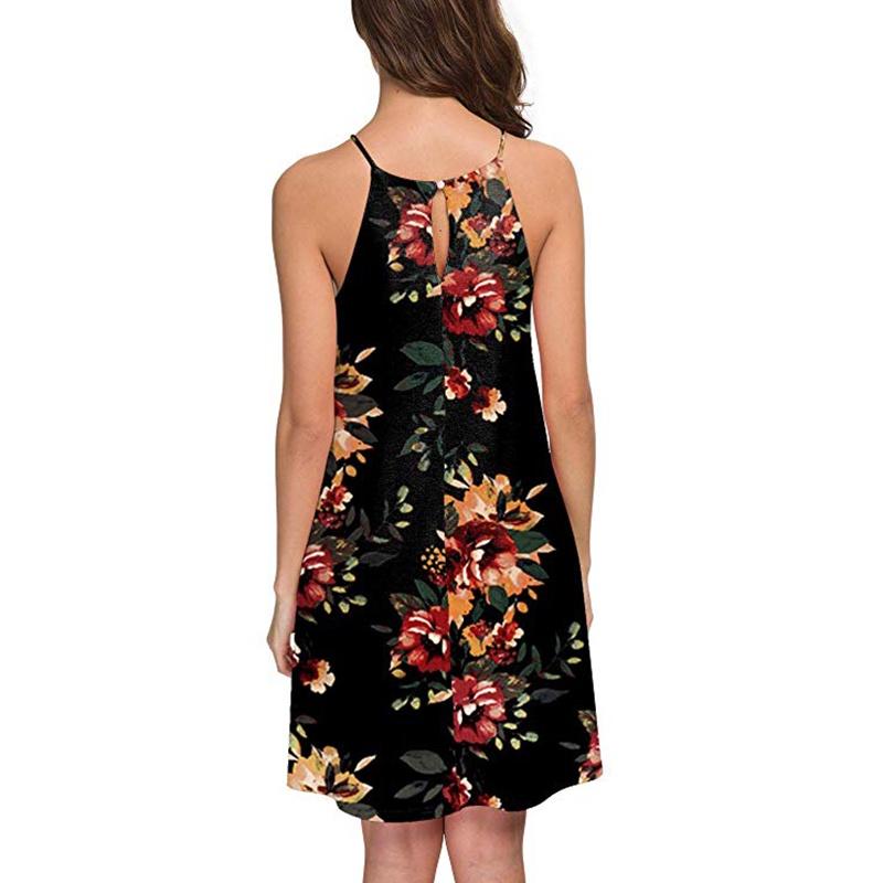 Elegant Women Fashion Splicing Color Print Hanging Neck Hem Mini Dress In Premium Quality Materials