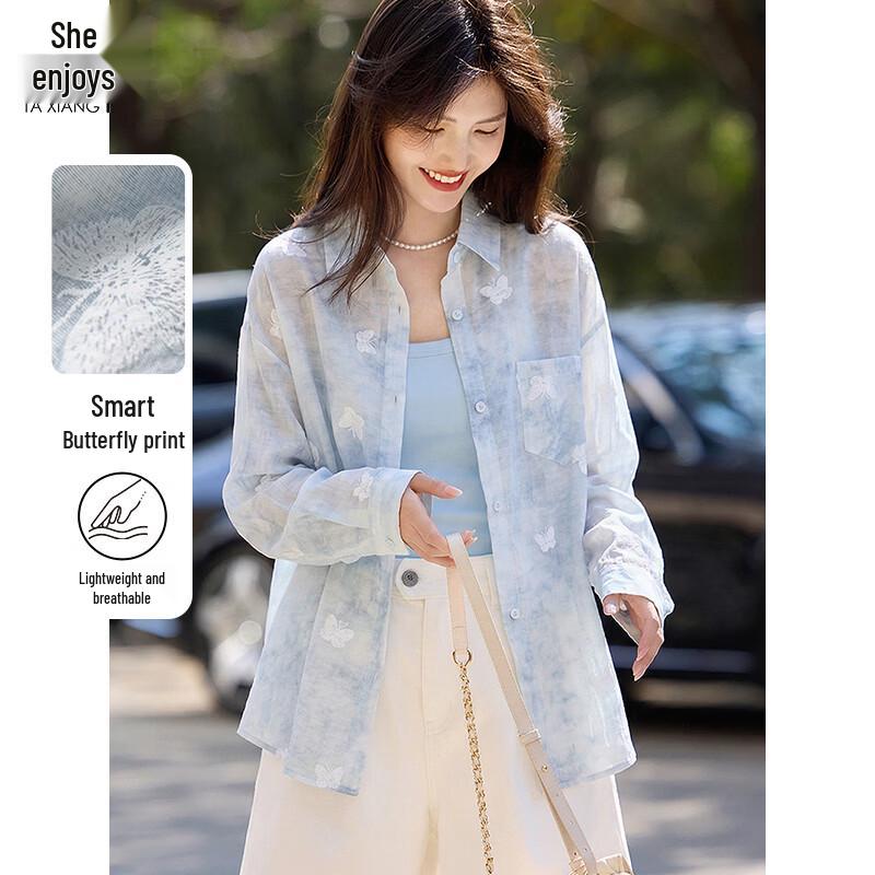 Women s Butterfly Print Long Sleeve Summer Blouse M