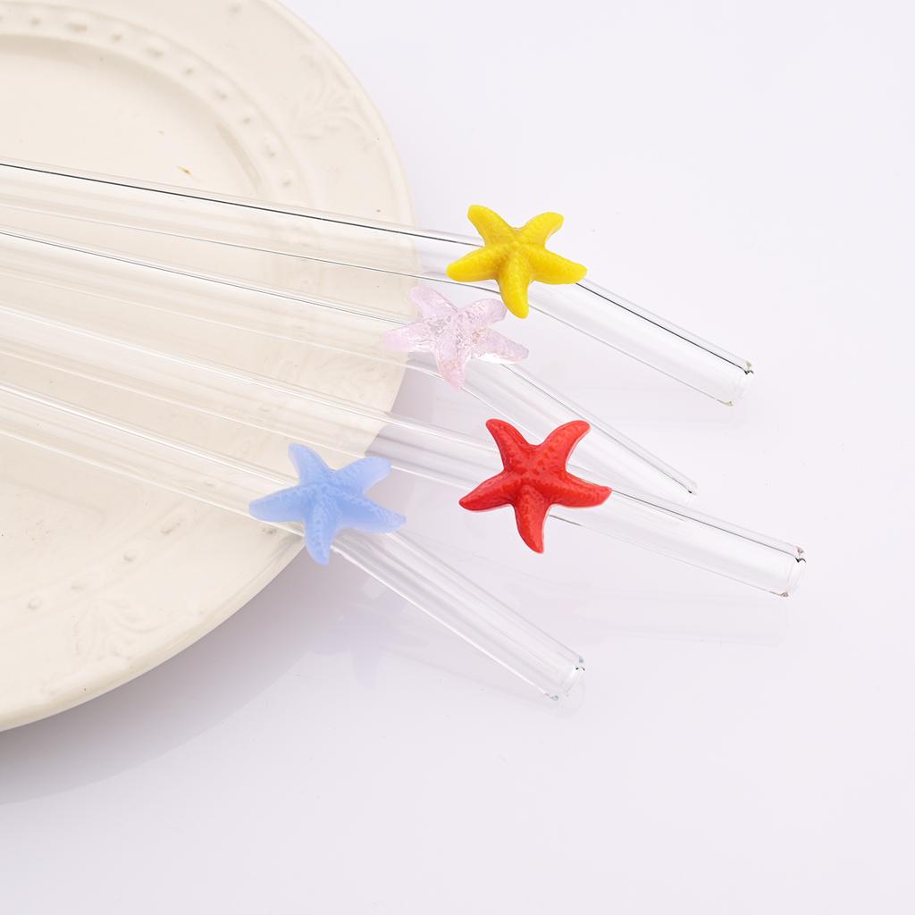 6pcs Starfish Bent Straw Set Milk Shake Coffee Straw High Borosilicate Glass Drinking Straws Set with Brush Party Bar Drinkware