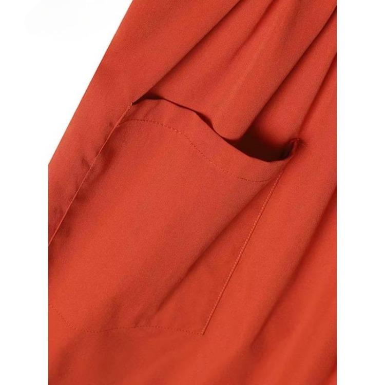 Women's Plus Size Summer Cotton Linen Dress Round Neck Short Sleeve Solid Color Pleated Pocket S-5XL