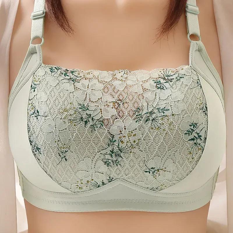 Women Large Size Bustier Underwear Women Thin Non-steel Ring Brassiere Mum Gathering Top Support Bra Mother Comfortable Brassier