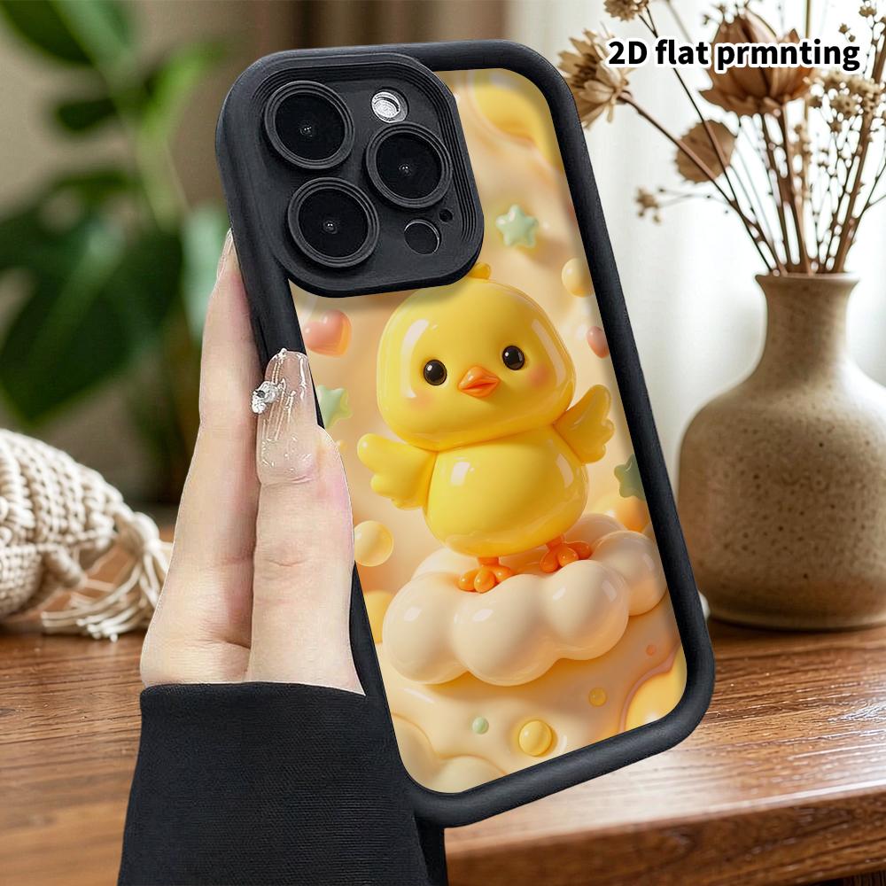 Funda de teléfono: Diseño plano 2D, adecuado para funda protectora de iPhone 18 17 16 15 14 13 Pro, pollito amarillo, regalo perfecto para las fiestas de Navidad y Halloween