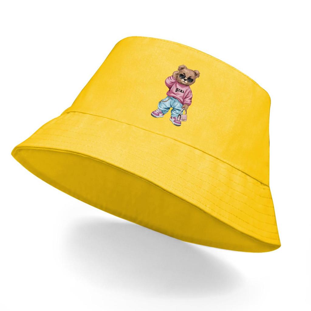 Bucket Hat With Cool Sunglasses Bear Print , Sun Hat Lightweight Simple Fashion Basin Cap