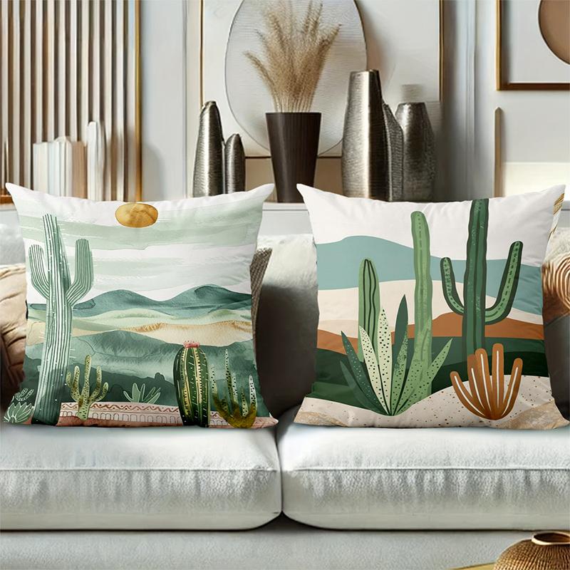 Cactus And Mountain Patterned Decorative Throw Pillows Polyester Pillowcase, Sofa Decorative Cushion Cov Headboard Pillow