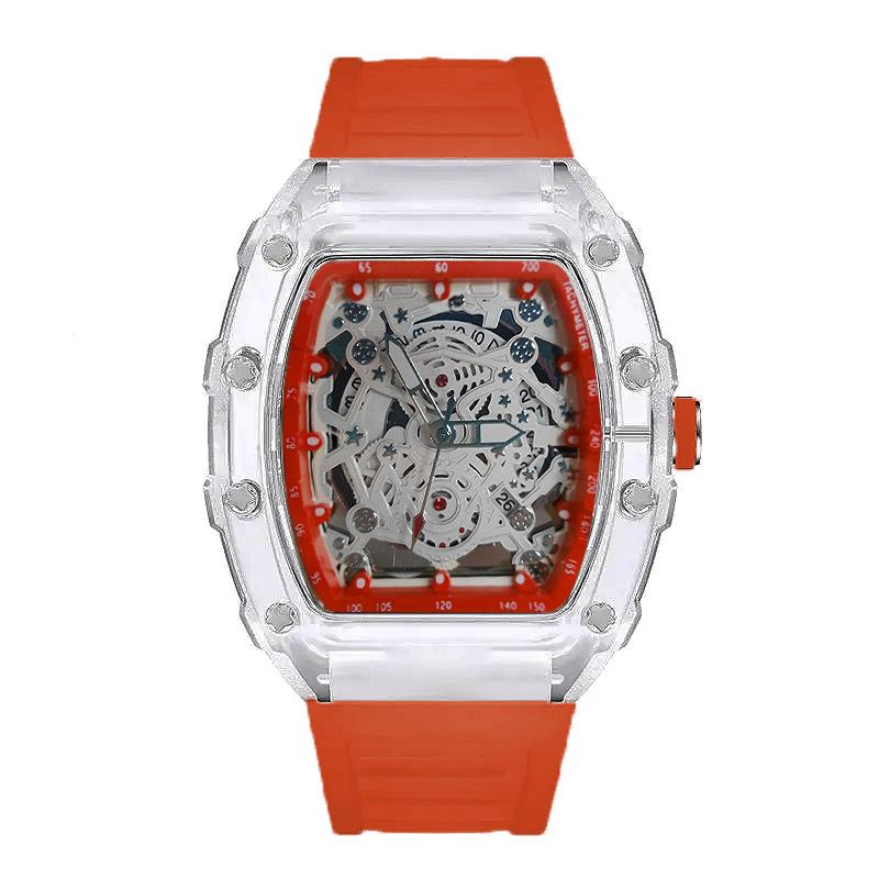 Tonneau Fashion Quartz Watch Men Transparent Shape Casual Luxury Waterproof Rubber Strap Male Watches Men AAA Clock Relogio