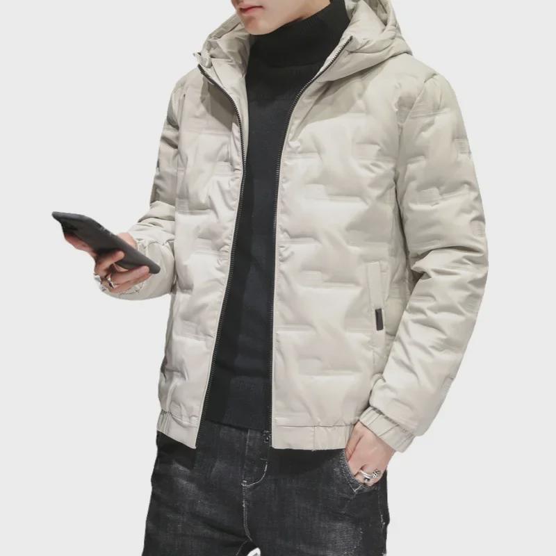 Men's Korean Style Hooded Cotton Down Coat – Trendy Winter and Autumn Fashion, Short Length