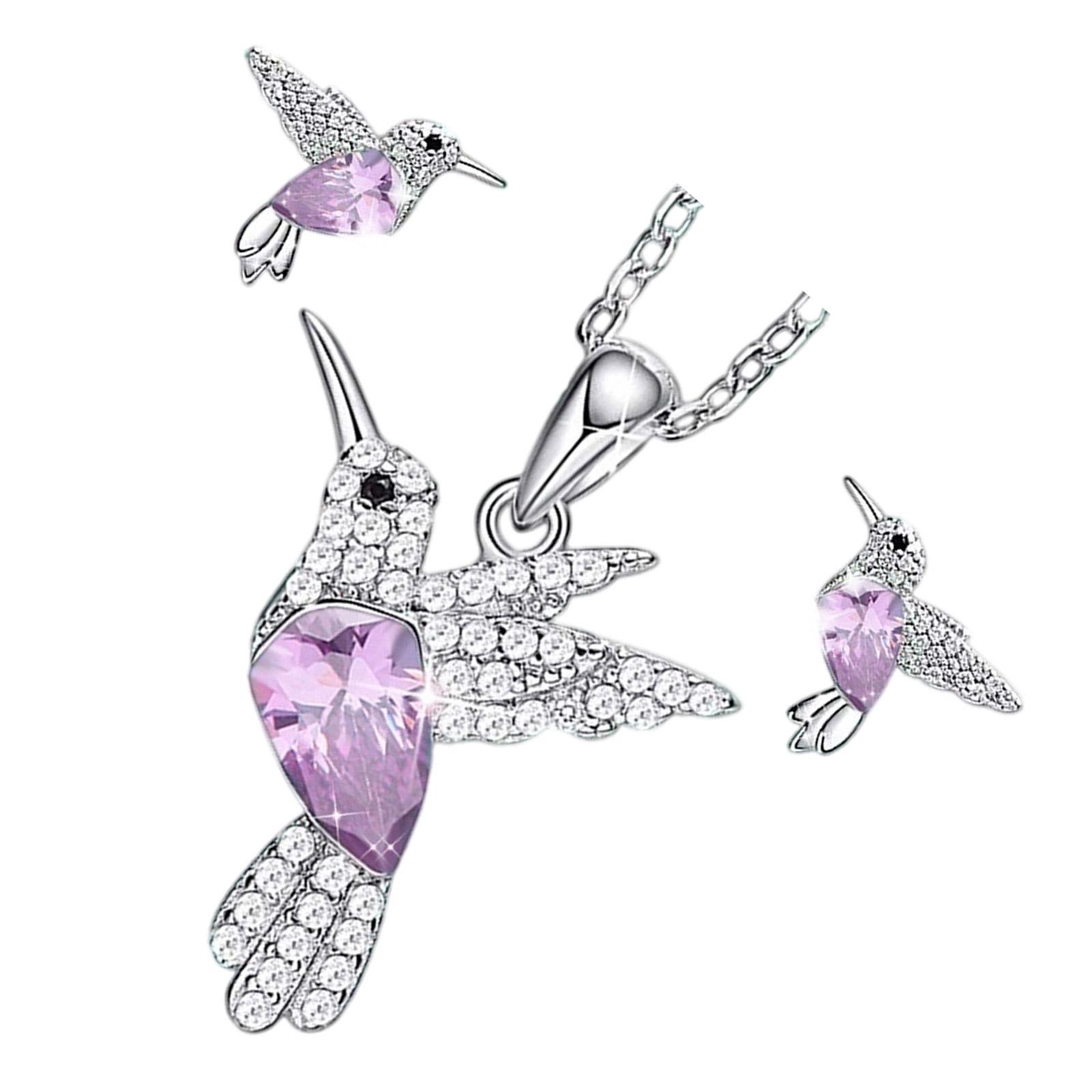 

Элегантный набор ожерелья и серег в форме птиц со сверкающими кристаллами для женщин, гипоаллергенная бижутерия из сплава для повседневной носки розовый