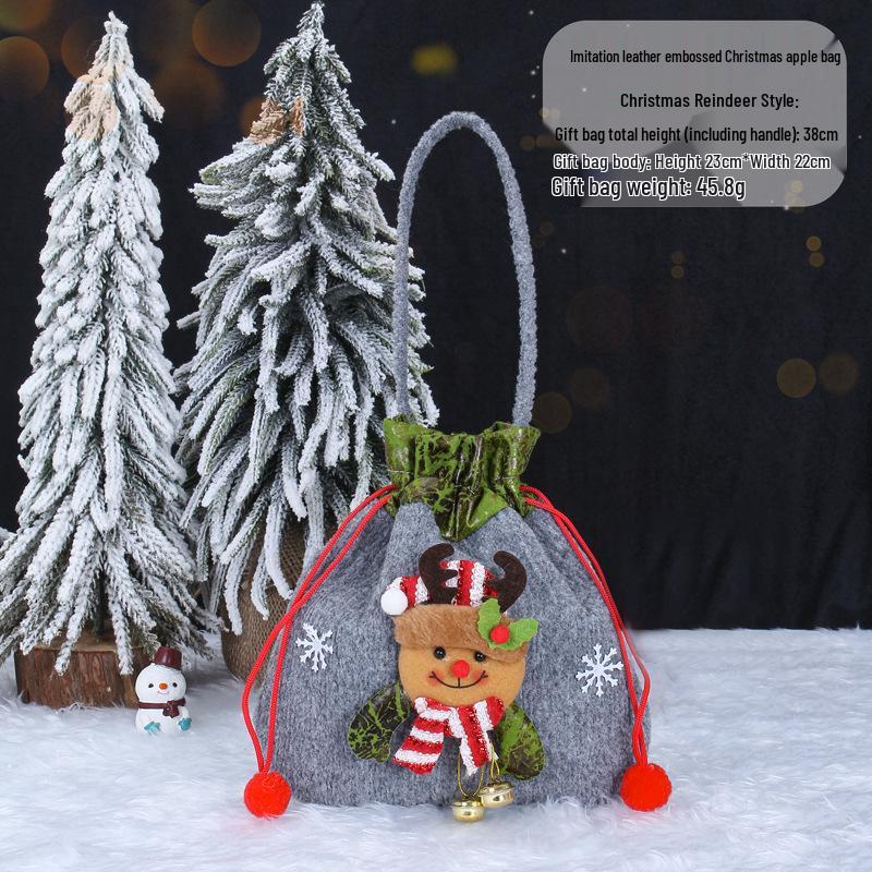 Christmas Apple Flannel Drawstring Gift Bag with Bowknot for Children's Candy
