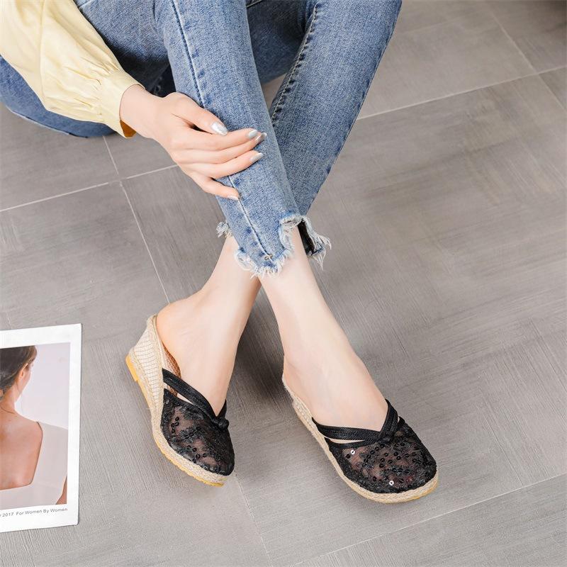 

Slippers women s 2025 new summer wedge heel mesh breathable sandals high heel foreign trade slippers Korean version slippers 42