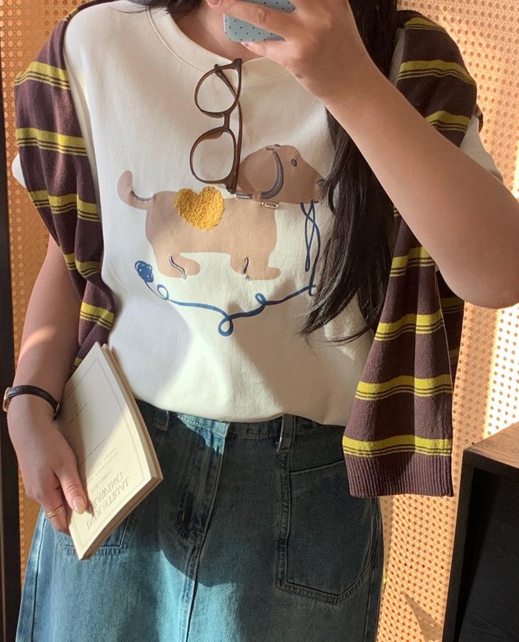 Shuangtian 2026 Spring Plus Size Women's Cartoon Print T-Shirt, Round Neck, Short Sleeve (W-270)