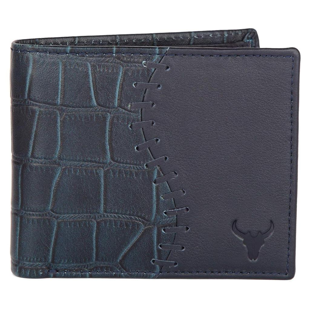 Blue Leather Wallet for Men I 4 Card Slots I 2 Currency Compartments I 1 ID Window I 3 Secret Compartments I External Card Slot I 1 Coin Pocket