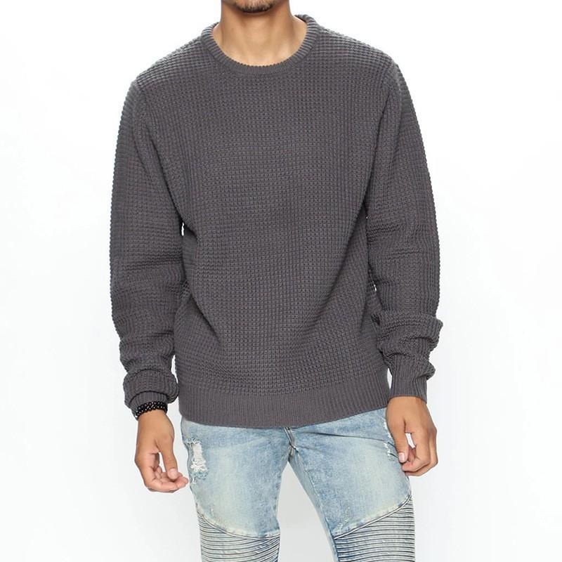 Men S Loose Long Sleeve Crew Neck Solid Color Knit Sweater