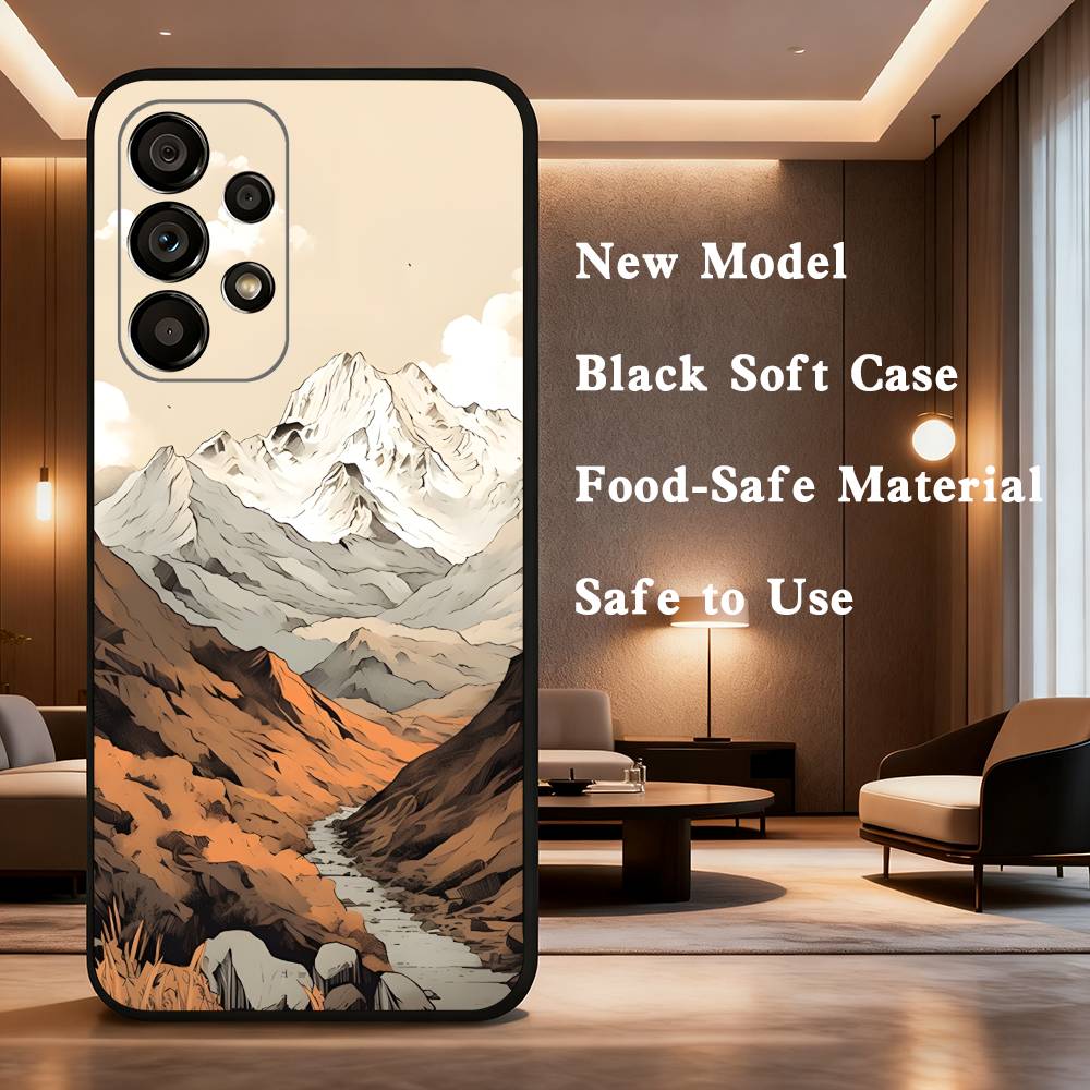 Snow Mountain Scenery Design Phone Case Soft black protective case for Samsung Galaxy A32,A10,A71,A11,A12,A13, A31, Note 10,etc.