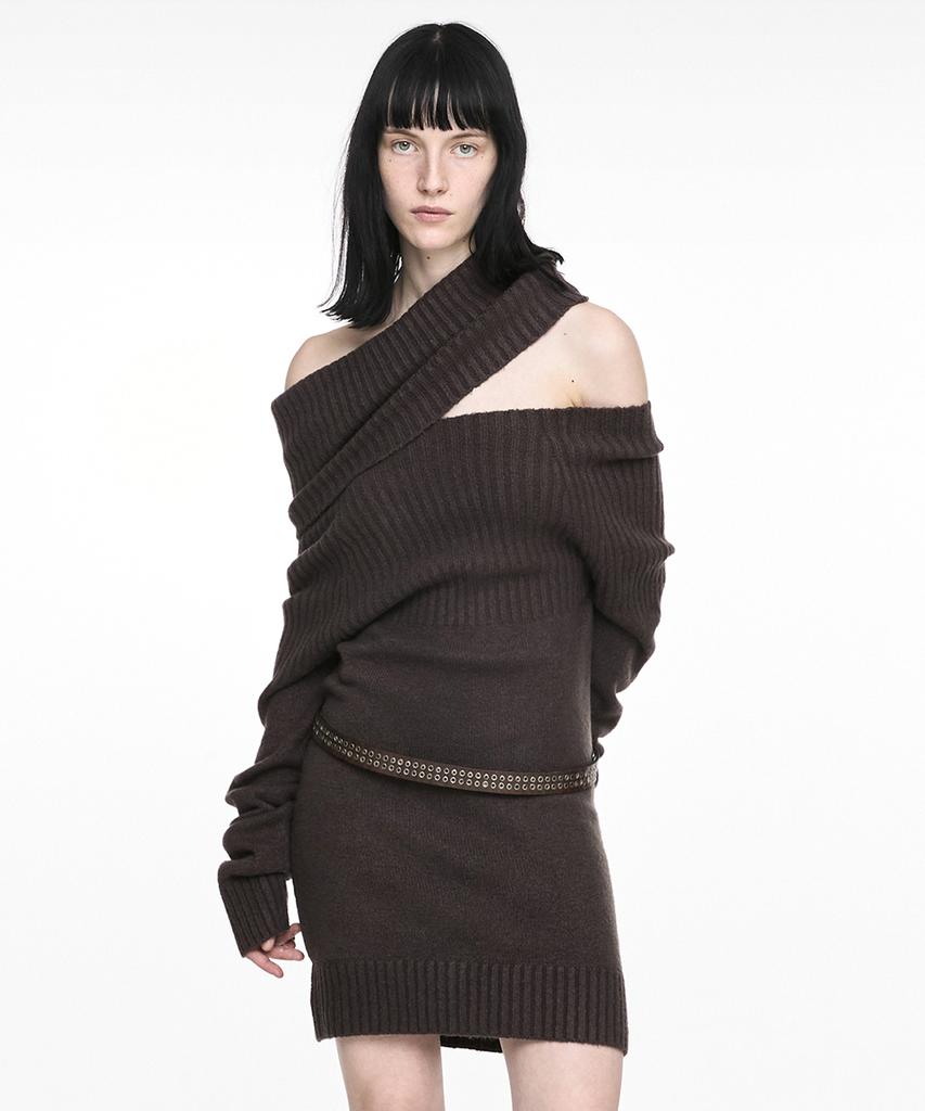 NACHE 2-Way Shawl Knit Brown